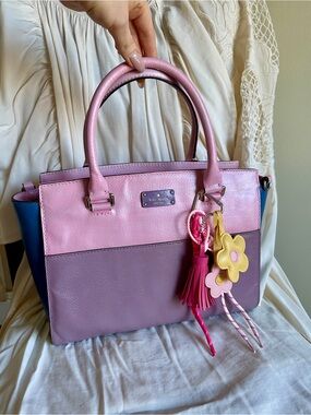 Unique Kate Spade Pink, Lavender & Blue Colorblock Leather Satchel with Charm
